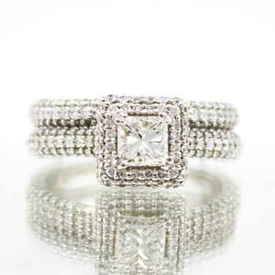 GIA Certified Princess & Round Cut 3.00 Carat 18k Diamond Bridal Set Ring
