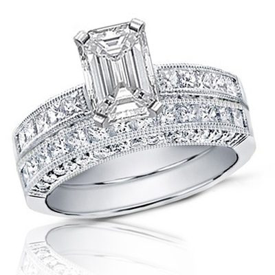 Brand New GIA 4.00 Carat Flawless Emerald Cut Diamond Bridal Set in 18k Gold