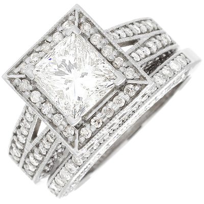 Handcrafted Princess cut Diamond 4.50 CTW Bridal Ring Sets 18K WG GIA certified