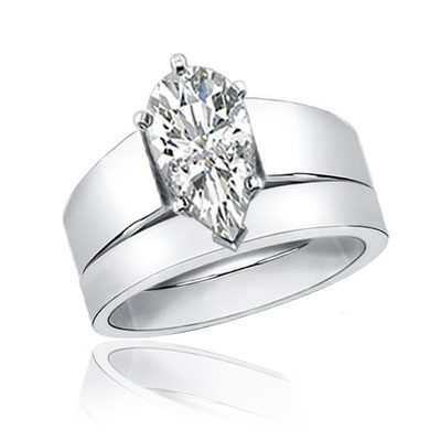 2.00 Carat GIA Certified Pear Shape Diamond Platinum Diamond Bridal Set