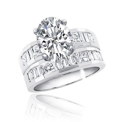 Oval Shape 4.01 Carat Diamond Bridal Ring Set GIA Certified 18k White Gold