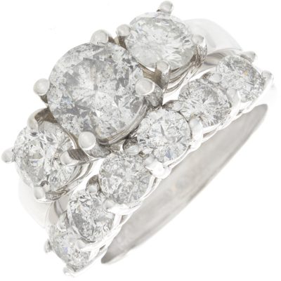Round Cut Diamond 3.70 Carat Bridal Set Ring 18k Gold GIA Certified