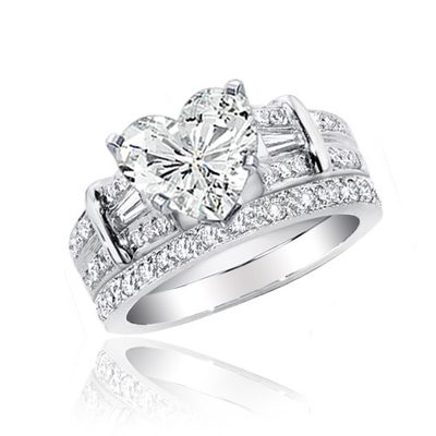 Bridal Ring Set Heart Shape Diamond  18k White Gold 3.25CT GIA