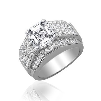 Jaw-dropping GIA Cert Diamond Bridal Set 5.00 Carat Asscher Cut 18k Gold