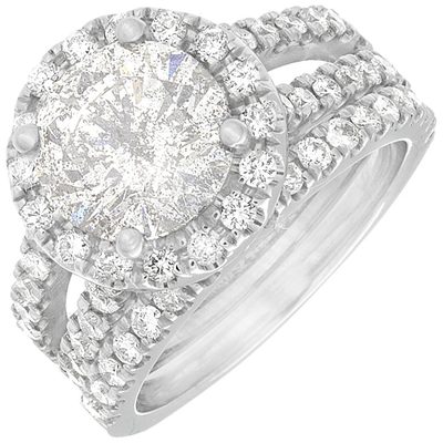 Round Shape 3.50 Carat Diamond 18k Gold Bridal Set Ring IGI Certified
