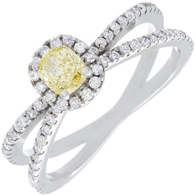 GIA Certified 18k Gold Cushion Cut Diamond Engagement Ring Fancy Yellow 2 Carat