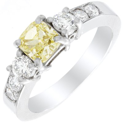 GIA Certified 1.8 CTW  Cushion cut Fancy Yellow Diamond Engagement Ring 18k Gold