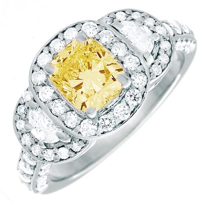 GIA Certified 2.25 CTW Fancy Yellow Cushion Cut Diamond Engagement Ring 18k Gold