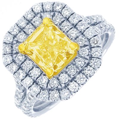 3.00 CTW Radiant cut Diamond Engagement Ring Fancy Yellow 18K WG GIA Certified