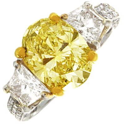 Antique Design 2.5 CTW Oval Cut Diamond Ring Fancy Yellow 18K Gold GIA Certified