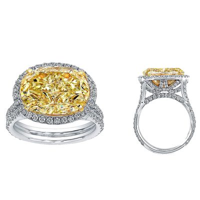 GIA 5 CT Natural Oval Cut Fancy Yellow VS2 - Round Diamonds Pave' Set Side /Halo
