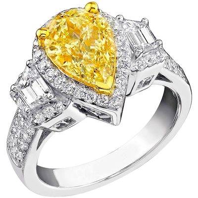 4.50 TCW Fancy Yellow & White Round - Trapezoid Diamond Ring / 3CT Pear GIA CNTR