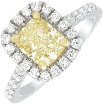 GIA Certified Cushion Cut Diamond Engagement Ring 2 Carat Fancy Yellow 18k Gold