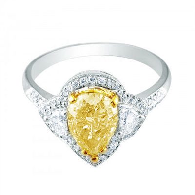 Breathtaking Fancy Yellow 2.35 CTW Pear Shape Diamond GIA Certified 18K Gold