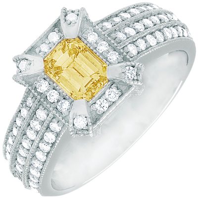 Alluring Vintage 2.57 CTW Emerald cut Diamond Fancy Yellow GIA certified 18K