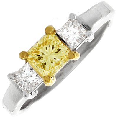 GIA Certified Fancy Yellow Diamond Engagement Ring Princess Cut  1.6 CT 18k Gold
