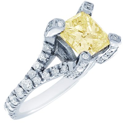 Alluring Vintage Fancy Yellow 2.80 CTW Radiant cut Diamond GIA certified 18K WG