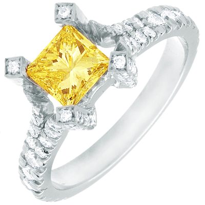 1.00 CT FANCY INTENSE YELLOW GIA Certified Ring with 0.90 cts White Side Diamond