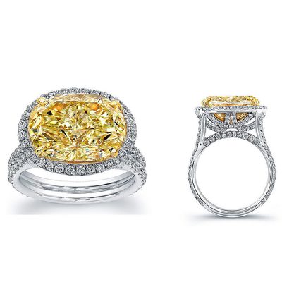 3.00 Carat Oval cut Diamond Engagement Ring Fancy Yellow 18K Gold GIA Certified