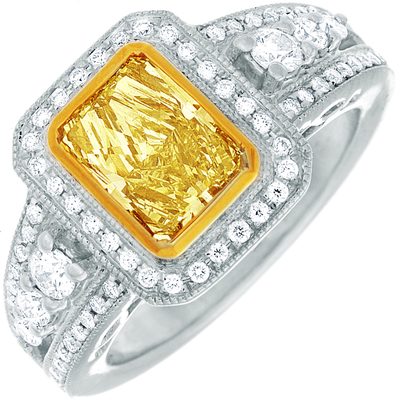 GIA certified 2.25 CTW Diamond Engagement Ring Fancy Yellow Radiant cut 18K Gold