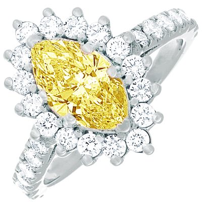 GIA Certified Diamond Engagement Ring Fancy Yellow 2.43 CTW 18k Marquise & Round