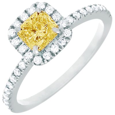 2.10 Carat Cushion Cut Diamond Fancy Yellow GIA Engagement Ring in 18k Gold