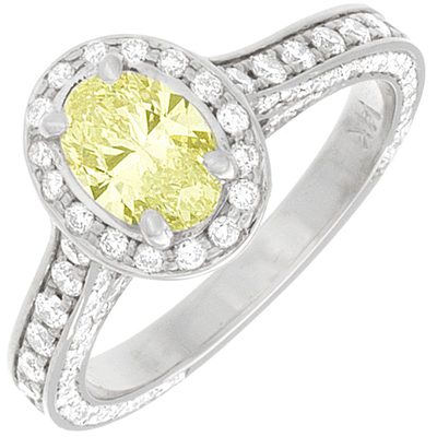 Handcrafted Fancy Yellow 2.75 CTW Oval cut Diamond Ring 18K Gold GIA Certified