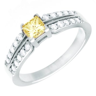 GIA Certified Diamond Engagement Ring Fancy Yellow 2.00 CT Princess Cut 18k Gold