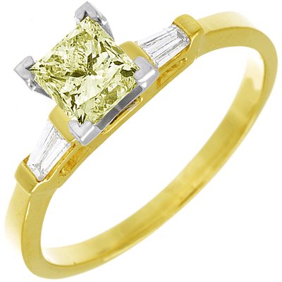 GIA Certified Diamond Engagement Ring  Fancy Yellow Princess Cut 1.40 Carat18k
