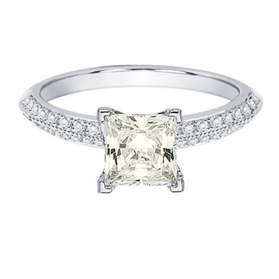 GIA Certified 2.1 CT Diamond Engagement Ring Fancy Yellow Princess & Round 18k