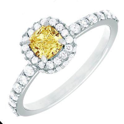 Fancy Intense Yellow GIA 2.10 Carat Cushion Cut Diamond Engagement Ring Platinum
