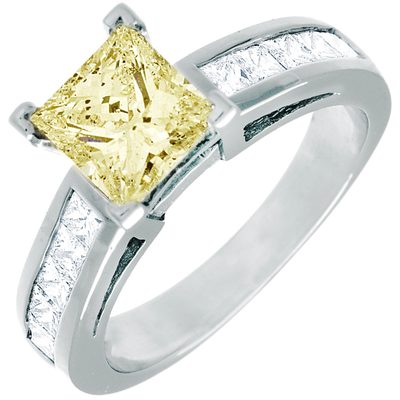 GIA Certified Fancy Yellow 18k Gold 2 Carat Princess Cut Diamond Engagement Ring