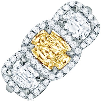 GIA certified 2.50 CTW Diamond Engagement Ring Fancy Yellow Radiant cut 18K Gold