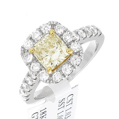 Diamond Fancy Yellow Engagement Ring in Platinum Platinum 2.00 Carat Cushion Cut