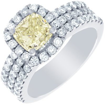 GIA Cushion Cut Diamond Engagement Ring 2.80 Carat Fancy Yellow 18k Gold