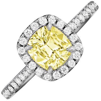 Platinum GIA Fancy Yellow 2.70 Carat Cushion Cut Diamond Engagement Ring
