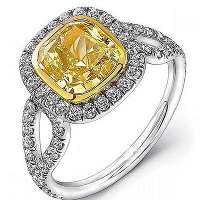 Fancy Yellow GIA Certified 3.25 CTW Cushion Cut Diamond Engagement Ring Platinum