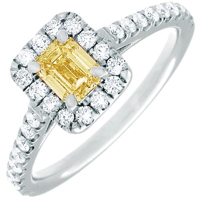 2.95 CTW Emerald cut Diamond Engagement Ring GIA certified Platinum Fancy Yellow