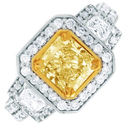 3.50 CT Fancy Yellow Radiant cut Diamond Engagement Ring 18K Gold GIA Certified
