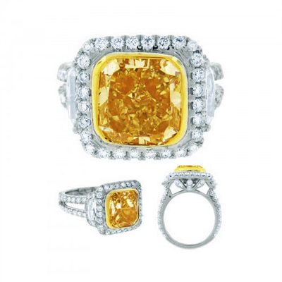 Marvelous Halo GIA 2.60 CT Fancy Yellow Cushion Cut Diamond Engagement Ring 18k