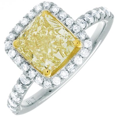 Cushion Cut 3.00 Carat Diamond GIA Fancy Yellow Engagement Ring 18k White Gold