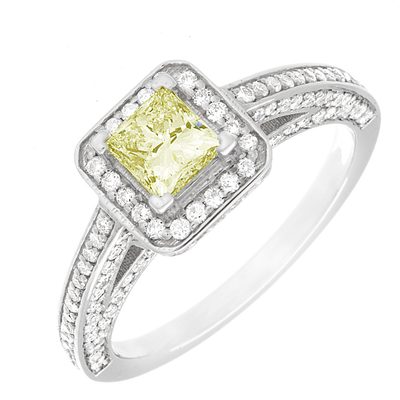 3.50 CT Princess cut Diamond Engagement Ring GIA Certified 18K Gold Fancy Yellow