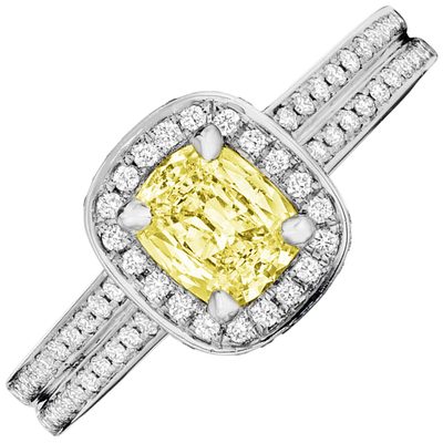 GIA Certified Fancy Yellow 2.95 CTW Cushion Cut Diamond Engagement Ring 18k Gold