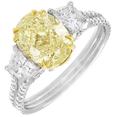 3.50 CTW Oval cut Diamond Engagement Ring 18K Gold GIA certified Fancy Yellow