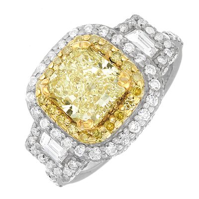 Fancy Yellow 3.60 Carat GIA Cushion Cut Diamond Engagement Ring 18k White Gold