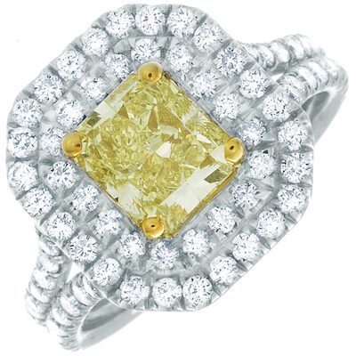 Cushion Cut 4.20 CT Diamond GIA Certified Fancy Yellow Engagement Ring Platinum