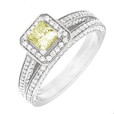 Princess Cut Diamond Ring 3.20 Carat Halo GIA Certified 18K Gold Fancy Yellow