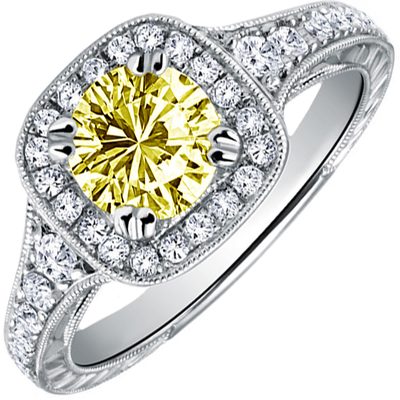 Hand-carved Fancy Yellow GIA 2.25 Carat Cushion Cut Diamond Engagement Platinum