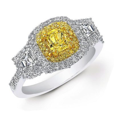 Cushion Cut Diamond 2.70 CTW GIA Certified Fancy Yellow Engagement Ring 18k Gold