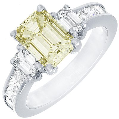 Antique 5.52 Carat Emerald Cut Diamond Ring GIA Certified Platinum Fancy Yellow